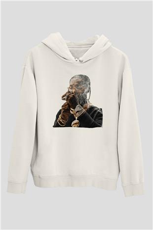 Pop Smoke Baskılı Beyaz Unisex Kapüşonlu Sweatshirt