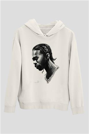 Pop Smoke Baskılı Beyaz Unisex Kapüşonlu Sweatshirt