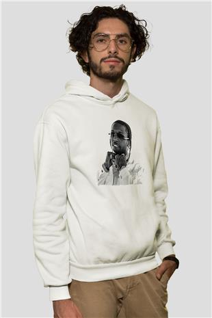Pop Smoke Baskılı Beyaz Unisex Kapüşonlu Sweatshirt
