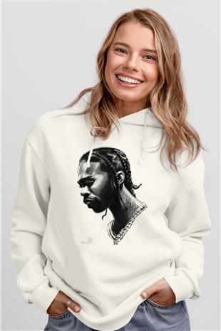 Pop Smoke Baskılı Beyaz Unisex Kapüşonlu Sweatshirt