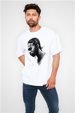 Pop Smoke Baskılı Beyaz Unisex Oversize Tişört - Tshirt