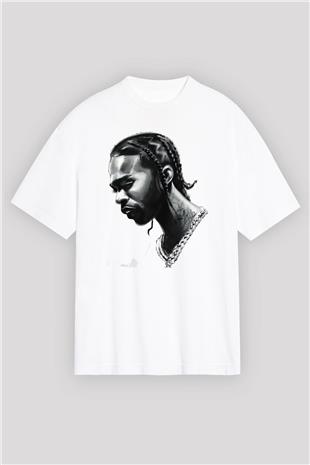 Pop Smoke Baskılı Beyaz Unisex Oversize Tişört - Tshirt