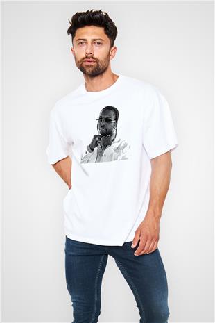 Pop Smoke Baskılı Beyaz Unisex Oversize Tişört - Tshirt