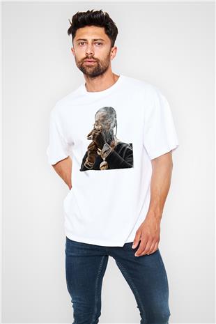 Pop Smoke Baskılı Beyaz Unisex Oversize Tişört - Tshirt