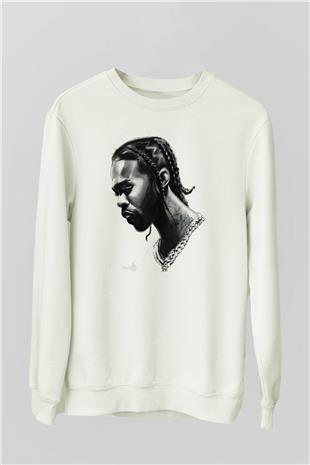 Pop Smoke Baskılı Beyaz Unisex Sweatshirt