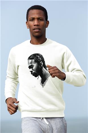 Pop Smoke Baskılı Beyaz Unisex Sweatshirt