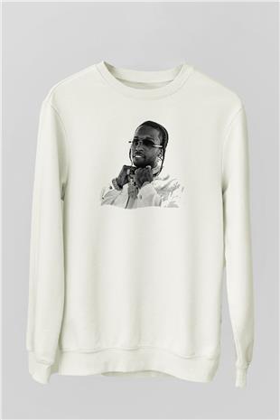 Pop Smoke Baskılı Beyaz Unisex Sweatshirt