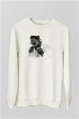 Pop Smoke Baskılı Beyaz Unisex Sweatshirt