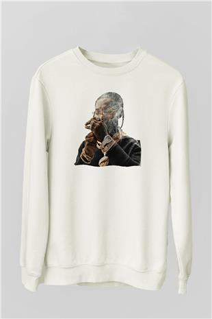 Pop Smoke Baskılı Beyaz Unisex Sweatshirt