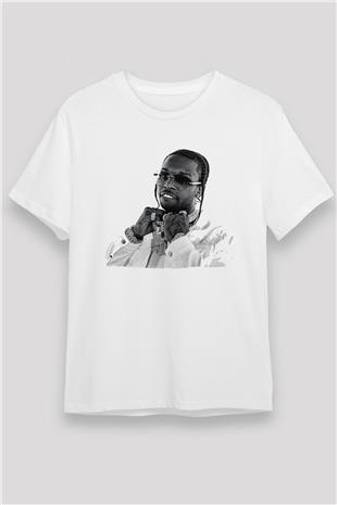 Pop Smoke Baskılı Unisex Beyaz Tişört - Tshirt