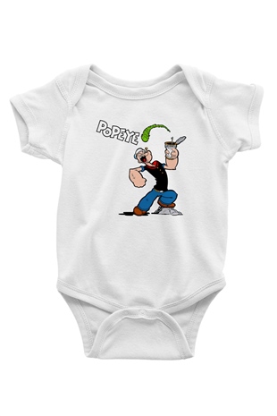 Popeye Baskılı Beyaz Unisex Bebek Body - Zıbın