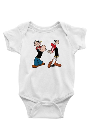 Popeye Baskılı Beyaz Unisex Bebek Body - Zıbın
