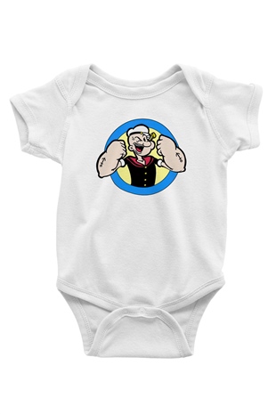 Popeye Baskılı Beyaz Unisex Bebek Body - Zıbın