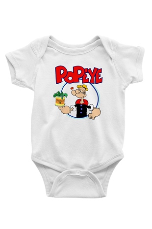 Popeye Baskılı Beyaz Unisex Bebek Body - Zıbın