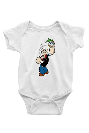Popeye Baskılı Beyaz Unisex Bebek Body - Zıbın