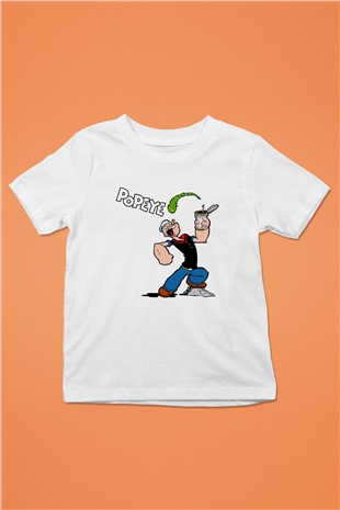 Popeye Baskılı Beyaz Unisex Çocuk Tişört