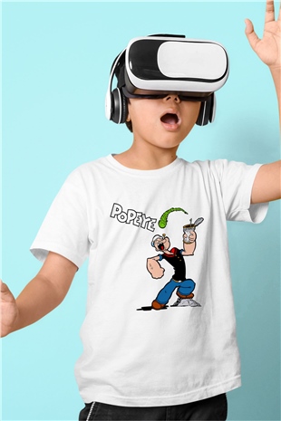 Popeye Baskılı Beyaz Unisex Çocuk Tişört