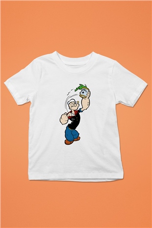 Popeye Baskılı Beyaz Unisex Çocuk Tişört
