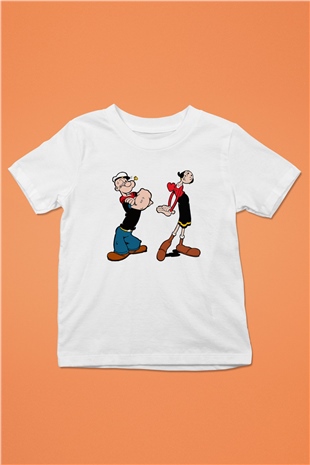 Popeye Baskılı Beyaz Unisex Çocuk Tişört