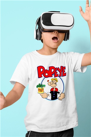 Popeye Baskılı Beyaz Unisex Çocuk Tişört