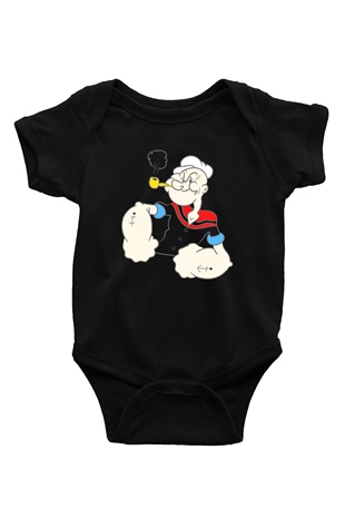 Popeye Baskılı Siyah Bebek Body - Zıbın