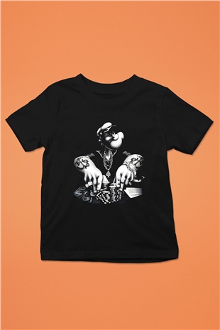 Popeye Baskılı Siyah Unisex Çocuk Tişört
