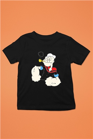 Popeye Baskılı Siyah Unisex Çocuk Tişört