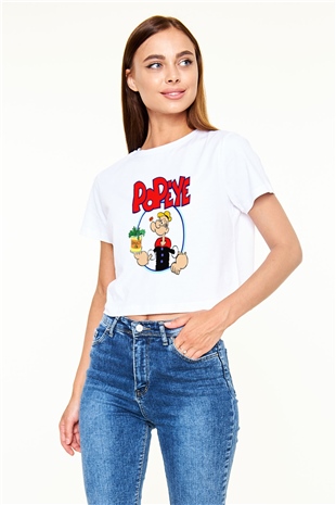 Popeye Beyaz Croptop Tişört
