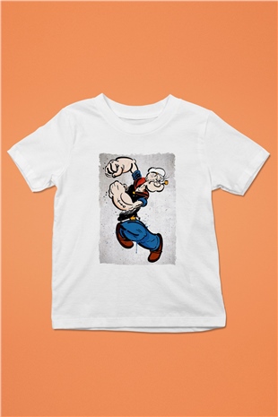 Popeye Beyaz Unisex  Çocuk Tişört