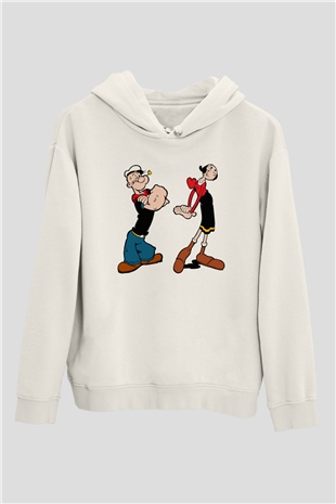 Popeye Beyaz Unisex Kapşonlu Sweatshirt