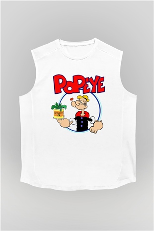 Popeye Beyaz Unisex Kolsuz Tişört