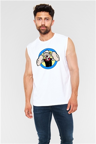 Popeye Beyaz Unisex Kolsuz Tişört