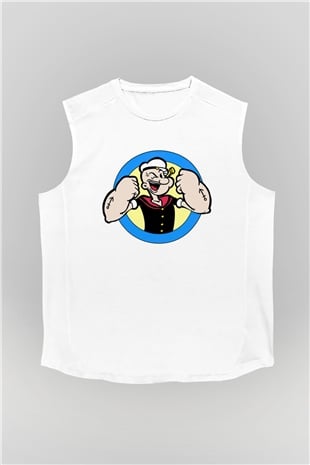 Popeye Beyaz Unisex Kolsuz Tişört