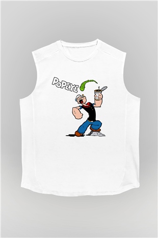 Popeye Beyaz Unisex Kolsuz Tişört