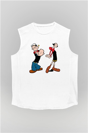 Popeye Beyaz Unisex Kolsuz Tişört