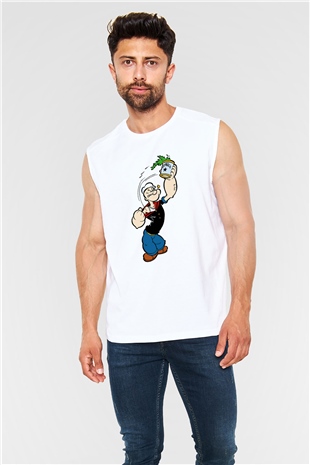 Popeye Beyaz Unisex Kolsuz Tişört