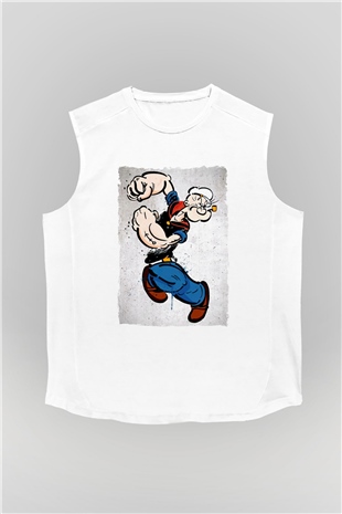Popeye Beyaz Unisex  Kolsuz Tişört