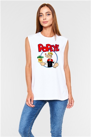 Popeye Beyaz Unisex Kolsuz Tişört