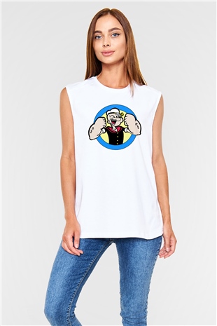 Popeye Beyaz Unisex Kolsuz Tişört