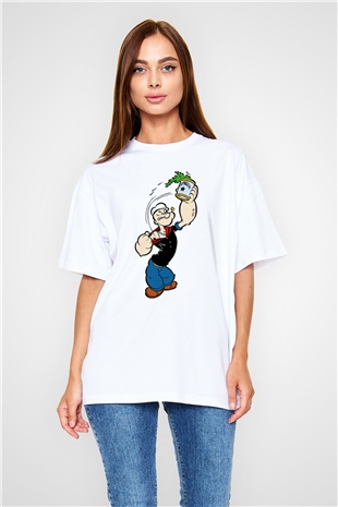 Popeye Beyaz Unisex Oversize Tişört