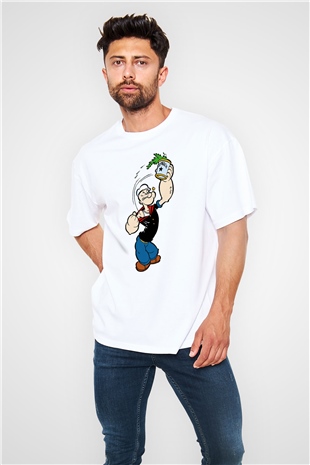 Popeye Beyaz Unisex Oversize Tişört