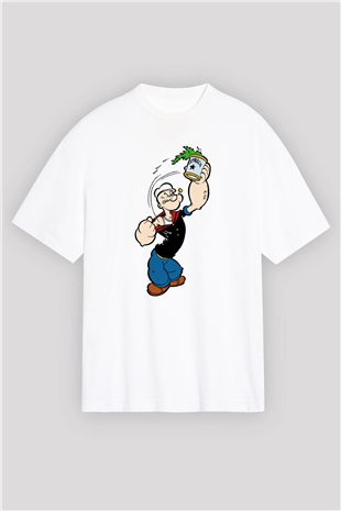 Popeye Beyaz Unisex Oversize Tişört