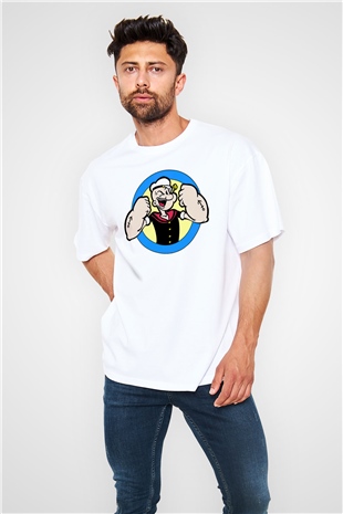 Popeye Beyaz Unisex Oversize Tişört T-Shirt