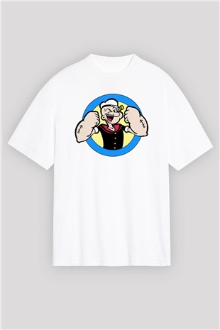 Popeye Beyaz Unisex Oversize Tişört T-Shirt