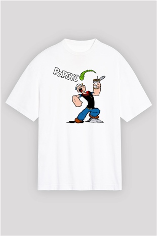 Popeye Beyaz Unisex Oversize Tişört T-Shirt
