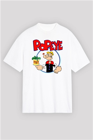 Popeye Beyaz Unisex Oversize Tişört T-Shirt