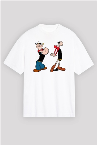 Popeye Beyaz Unisex Oversize Tişört T-Shirt