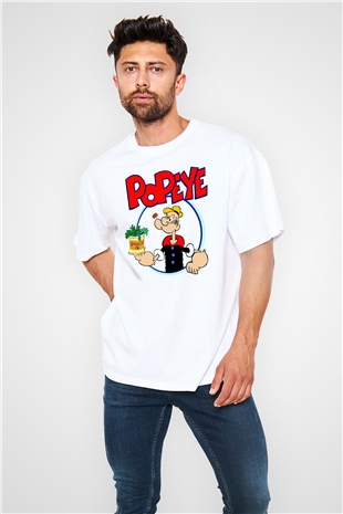 Popeye Beyaz Unisex Oversize Tişört T-Shirt