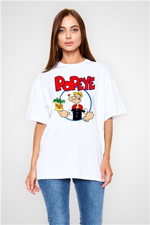 Popeye Beyaz Unisex Oversize Tişört T-Shirt