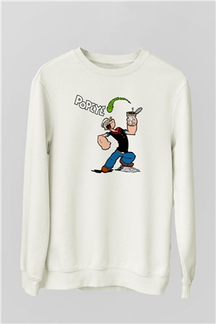 Popeye Beyaz Unisex Sweatshirt